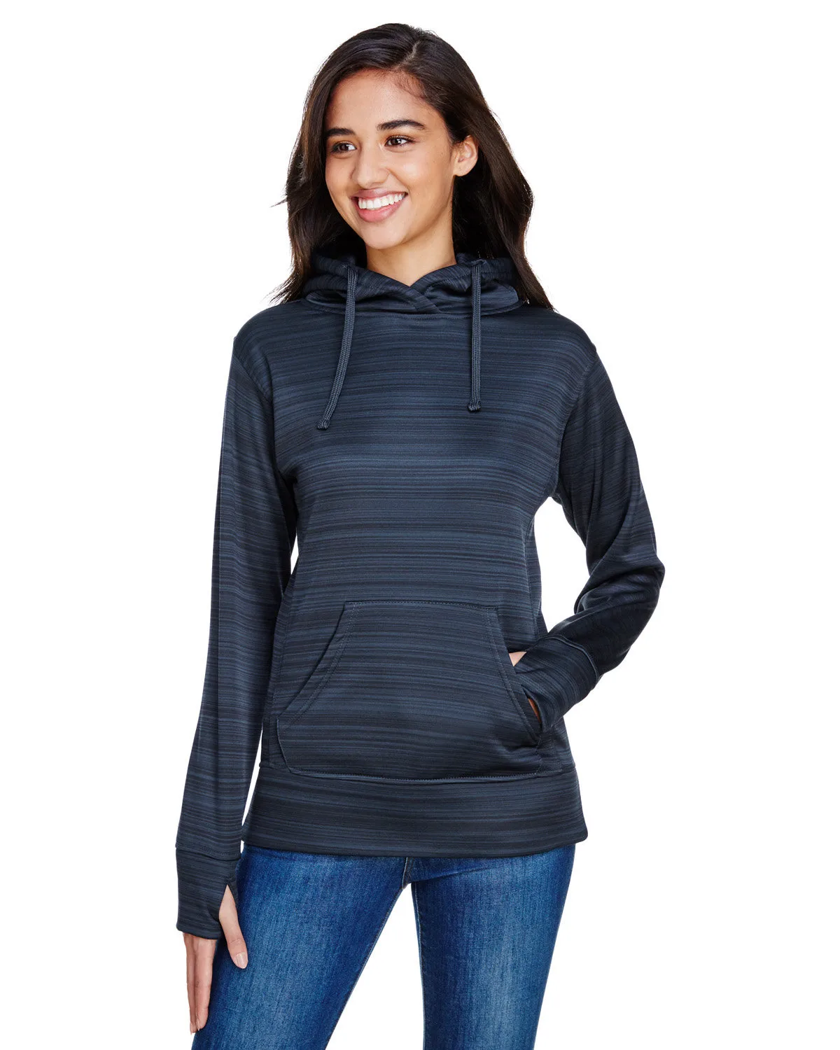 J AMERICA Ladies' Odyssey Striped Poly Fleece Lapover Hood view 3