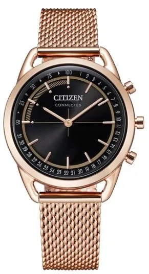 Citizen® Ladies' Connected Bluetooth® Rose Gold-Tone Mesh Watch w/Black Dial