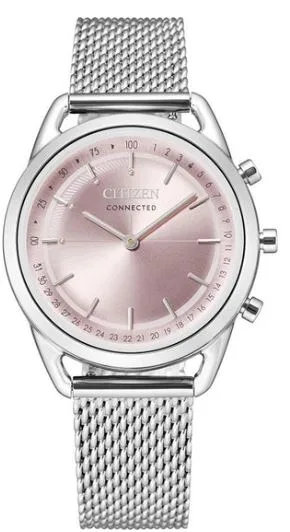 Citizen® Ladies' Connected Bluetooth® Stainless Steel Mesh Watch w/Pink Dial