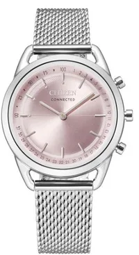 Citizen® Ladies' Connected Bluetooth® Stainless Steel Mesh Watch w/Pink Dial