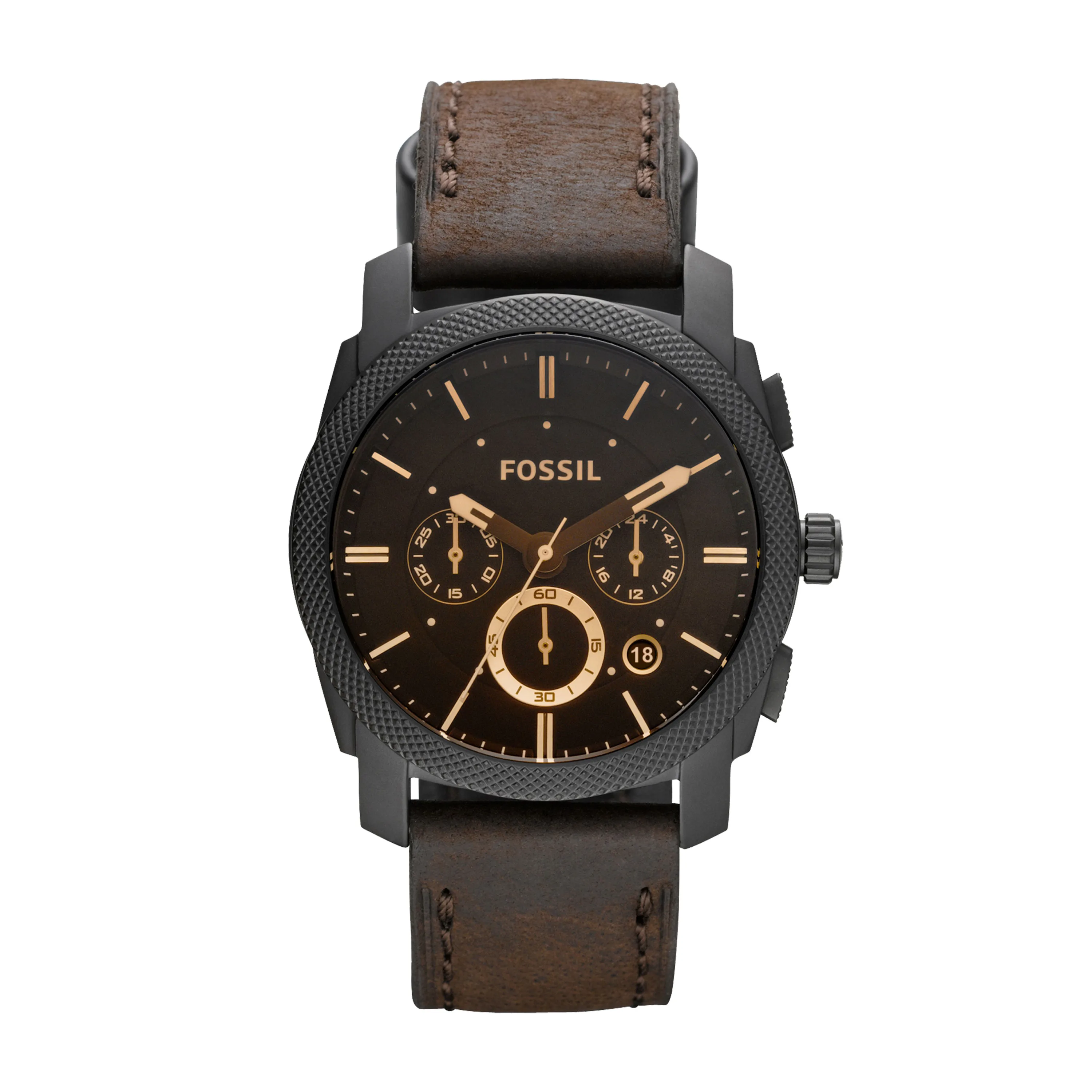Fossil Mens Machine Mid-Sized Brown Leather Strap Watch