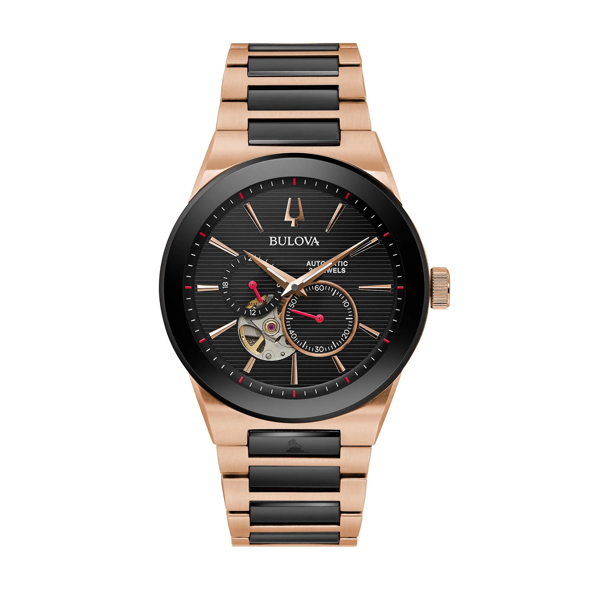 Bulova Watches Men's Latin Grammy Automatic Watch Rose Gold Bracelet And Black Dial