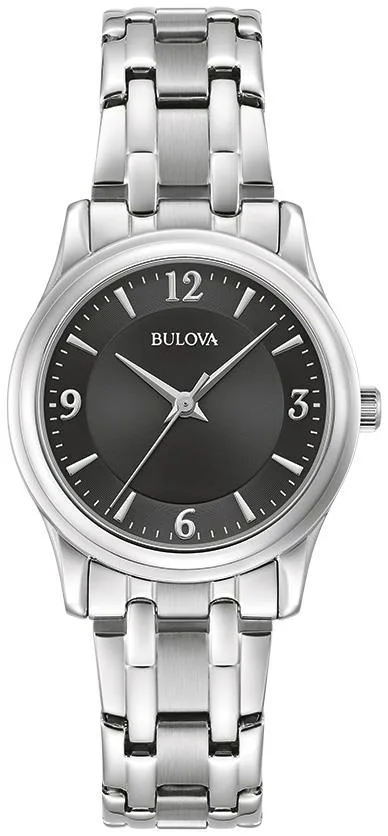 Bulova Watches Corporate Collection Ladies' Silver-Tone Bracelet Watch, Black Dial