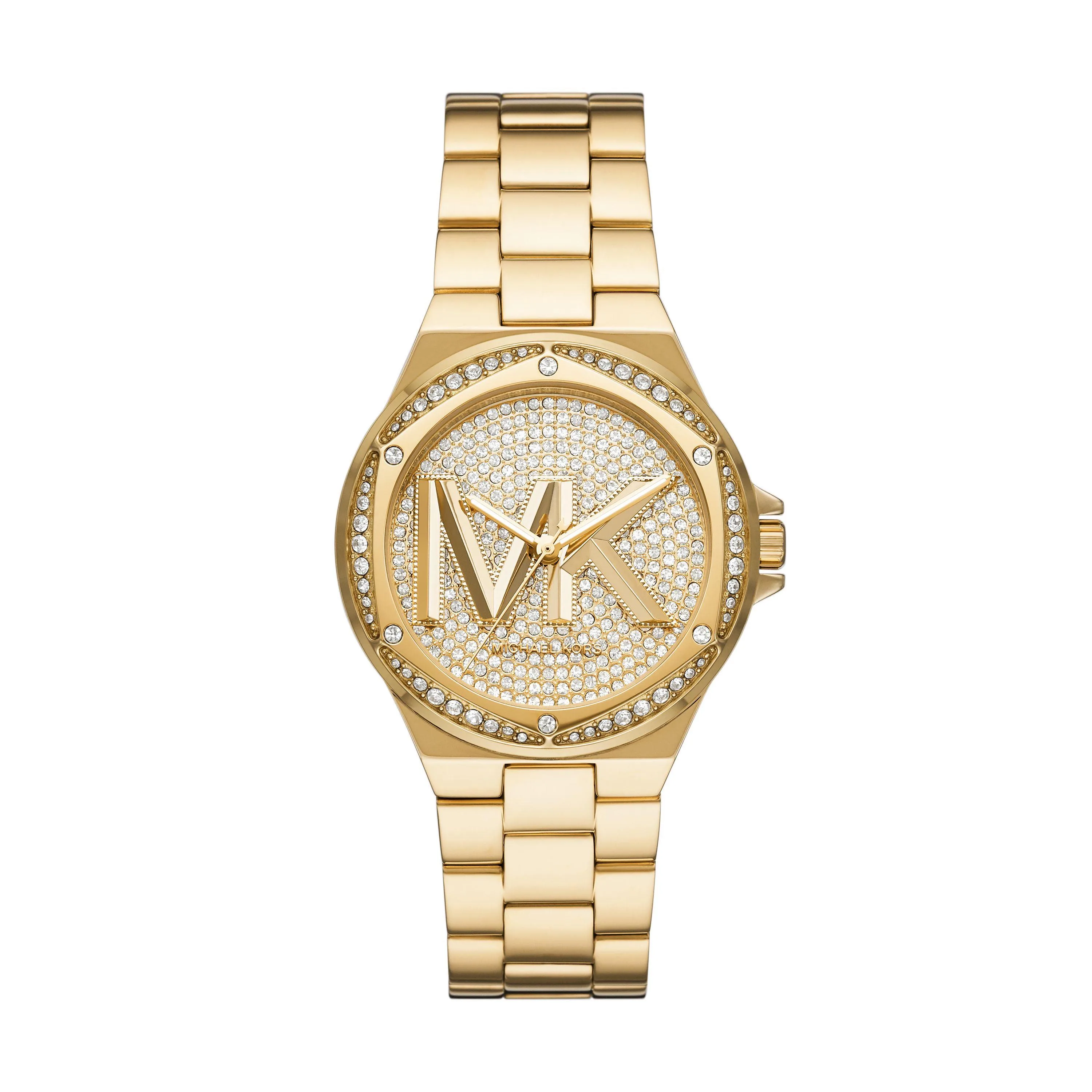 Michael Kors Ladies Lennox Gold-Tone Stainless Steel Crystal Watch Pave Crystal Dial