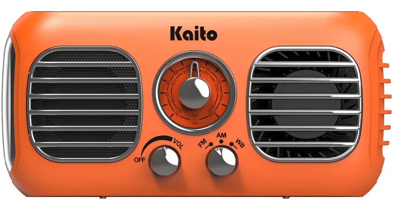 Kaito Emergency Radios & Wireless Mics Orange Retro Solar+Crank Am/Fm/Noaa Weather Radio