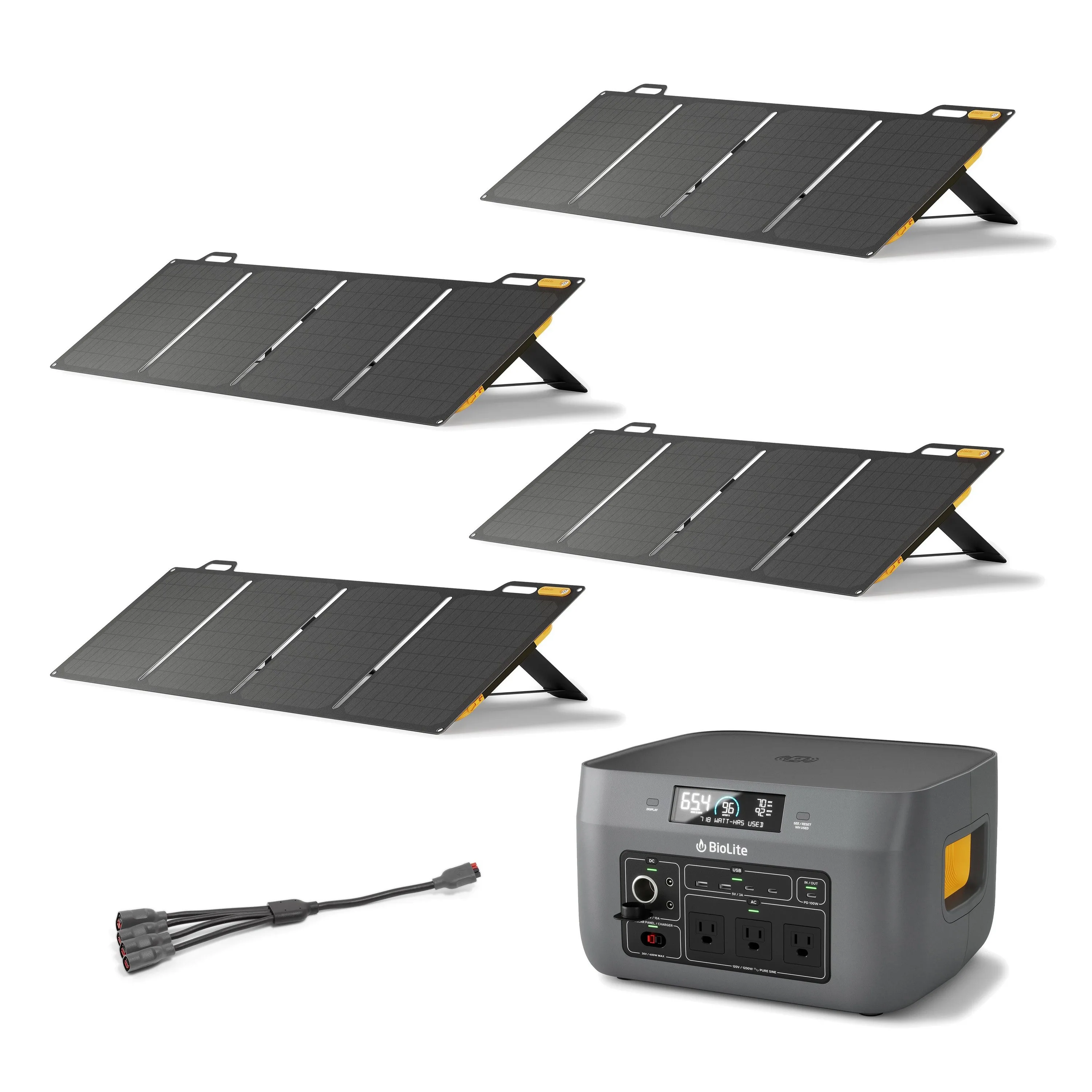 BioLite Solar Generator "Max" Kit - Basecharge 1500 (4) Solarpanel 100 Chaining Cable