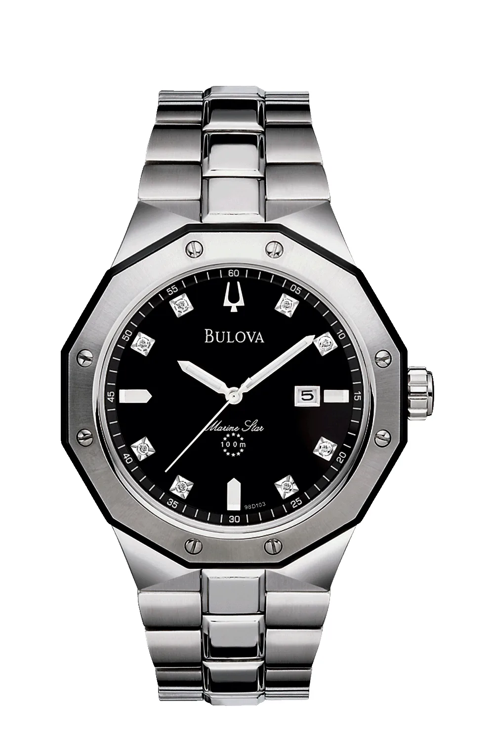 Bulova Watches Men's Diamond Bracelet Watch, Stainless Steel w/Black Dial