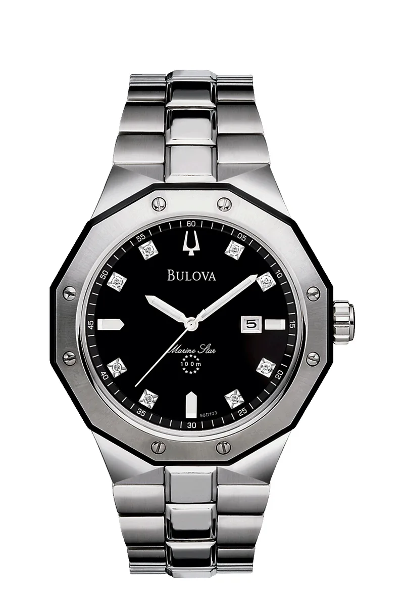Bulova Watches Men's Diamond Bracelet Watch, Stainless Steel w/Black Dial