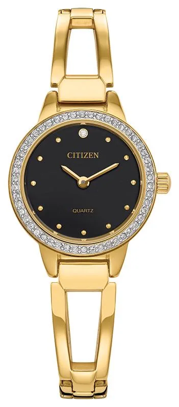 Citizen Watch Ladies' Quartz Gold Tone Crystal Bangle Watch w/Black Dial