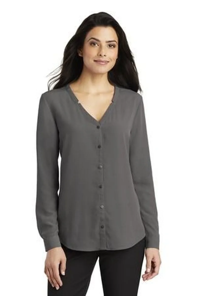 Port Authority® Women's Long Sleeve Button-Front Blouse.