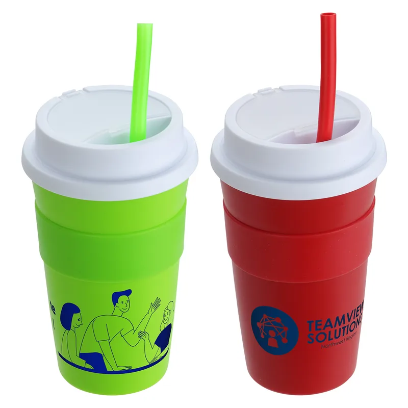 Bistro 14 oz Coffee Cup with Silicone Sleeve + Straw