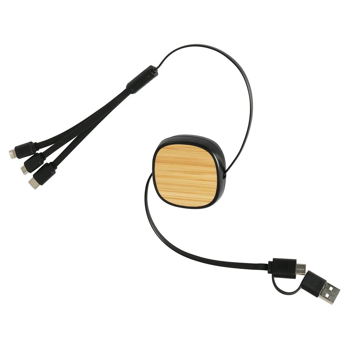 Bamboo Retractable 3-in-1 Charging Cable with Dual Inputs view 2