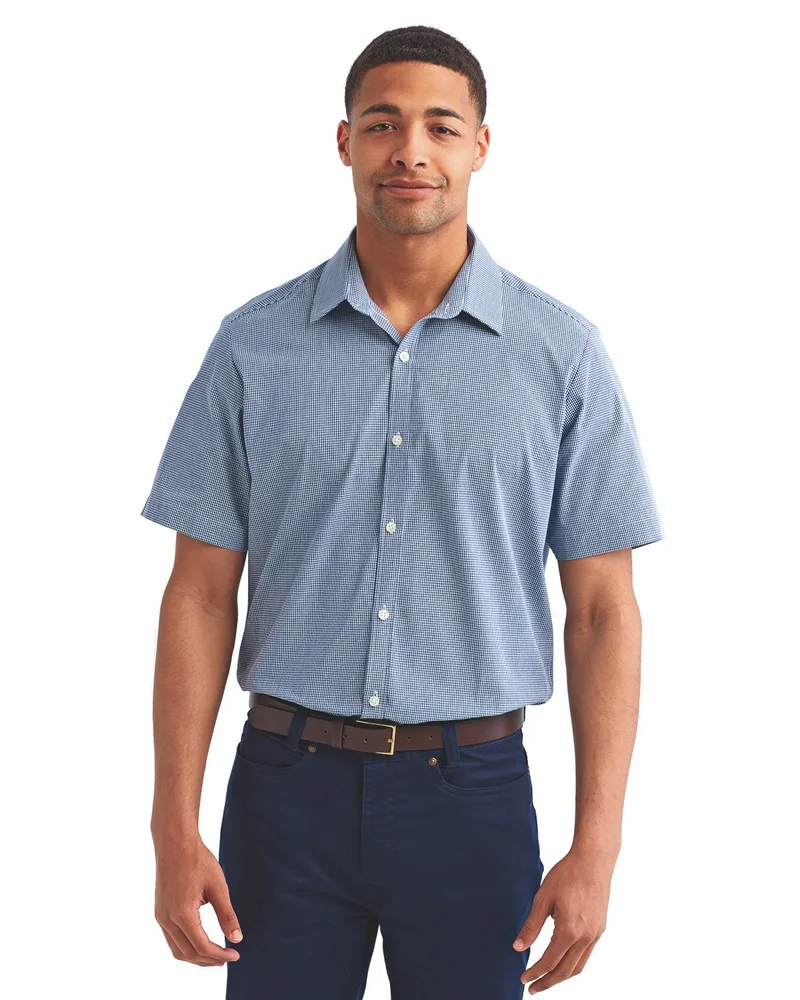 ARTISAN COLLECTION BY REPRIME Men's Microcheck Gingham Short-Sleeve Cotton Shirt view 3