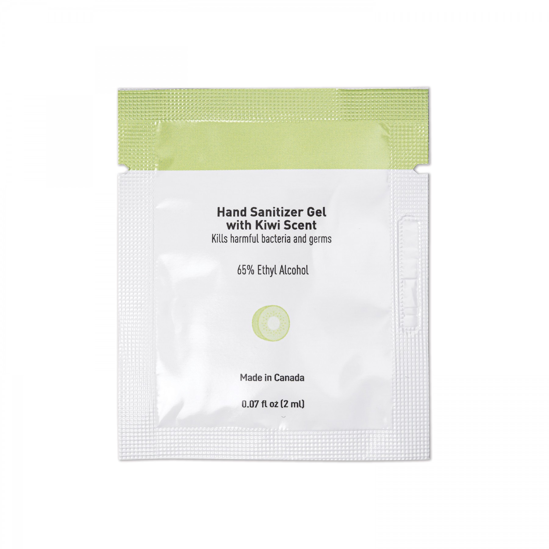 1-Packet Of Hand Sanitizer Gel With Kiwi Scent And Small Customizable Sleeve (0.07 Fl Oz / 2 Ml Per
