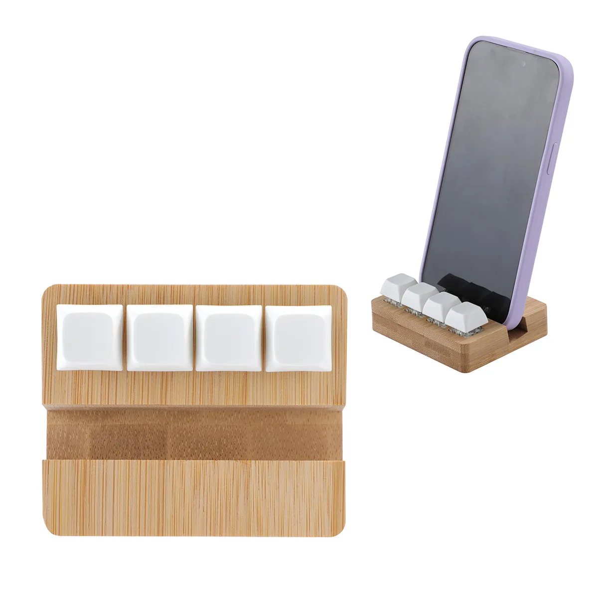 Bamboo Phone Stand with Stress Reliever Keyboard view 2