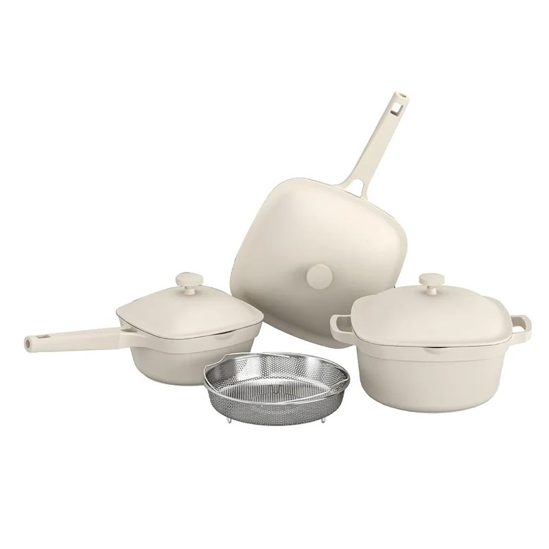 Gourmet Edge 7Pc Nonstick Ceramic Cast Aluminum Cookware Set Cream
