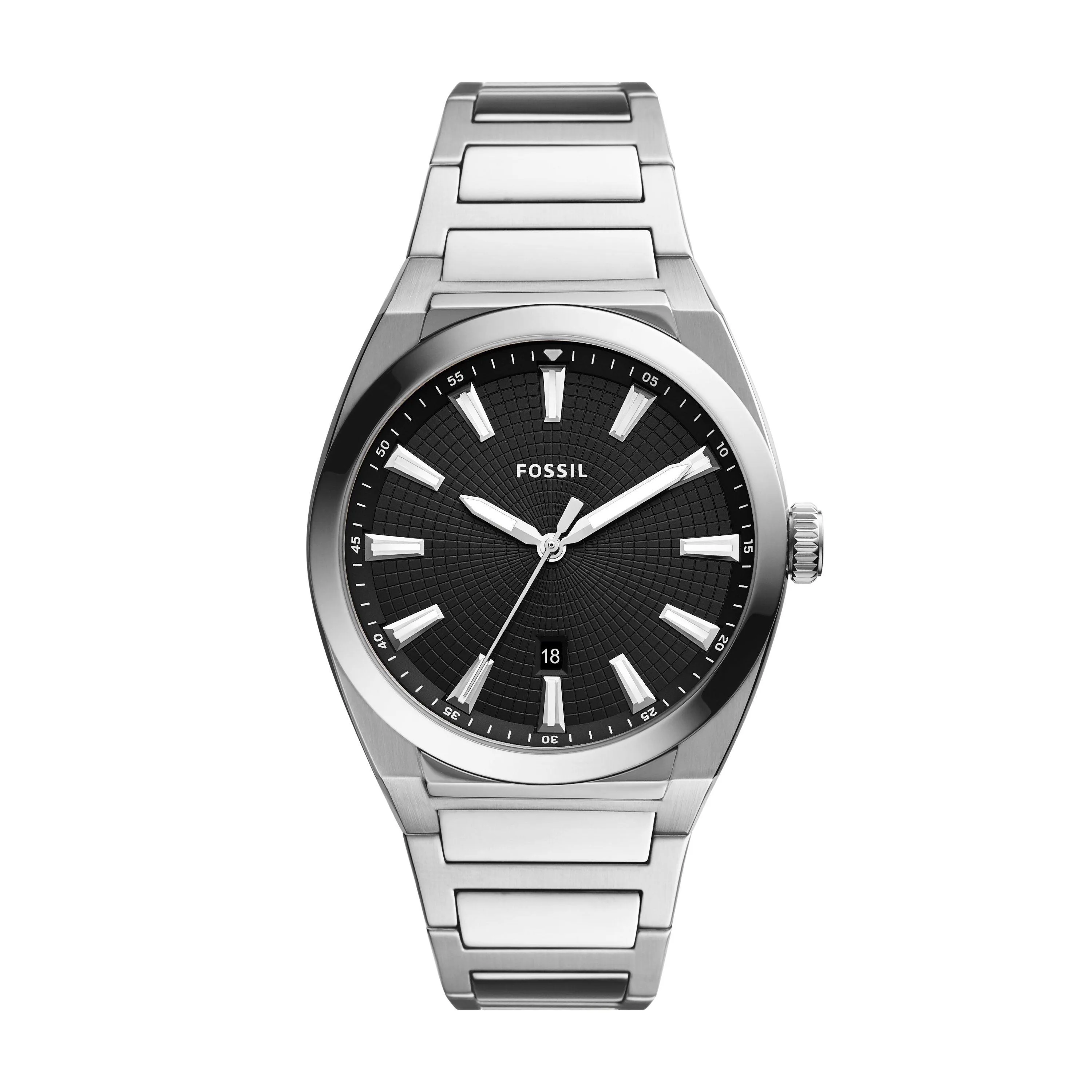 Fossil Men's Everett Silver-Tone Stainless Steel Watch Black Dial