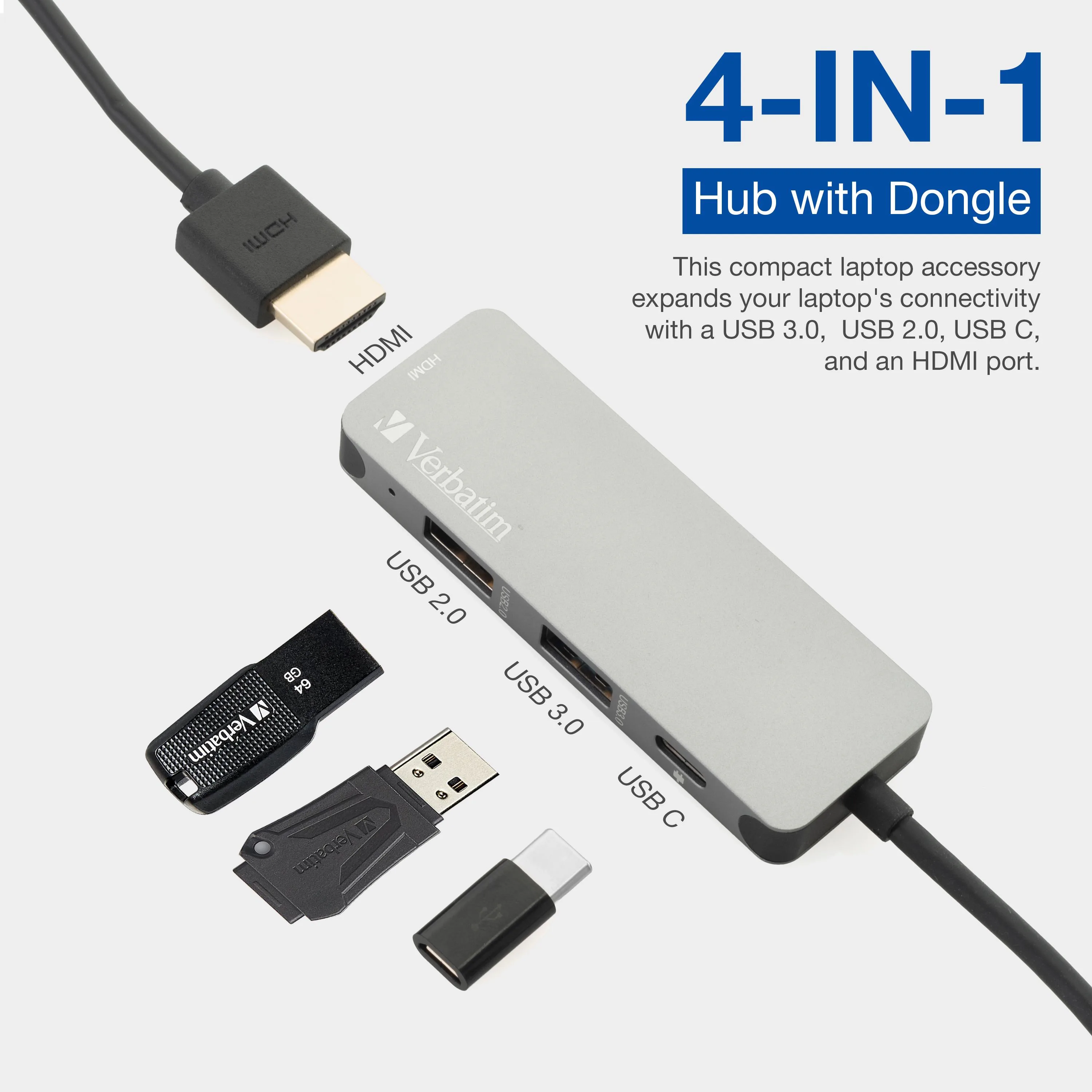 Verbatim 4-In-1 Usb C Hub Adapter w/4K Hdmi