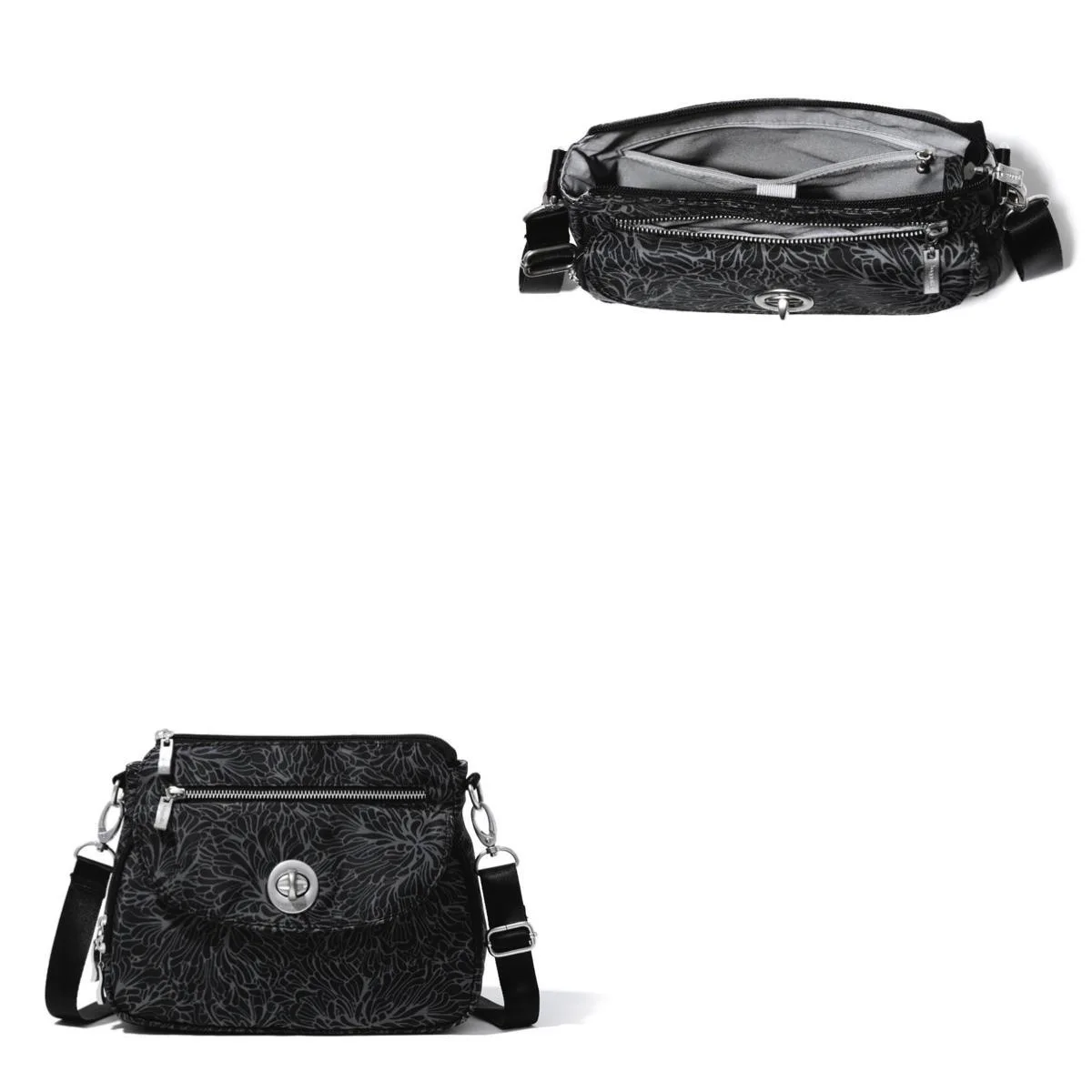 Baggallini Calais Crossbody Bag - Midnight Blossom Black