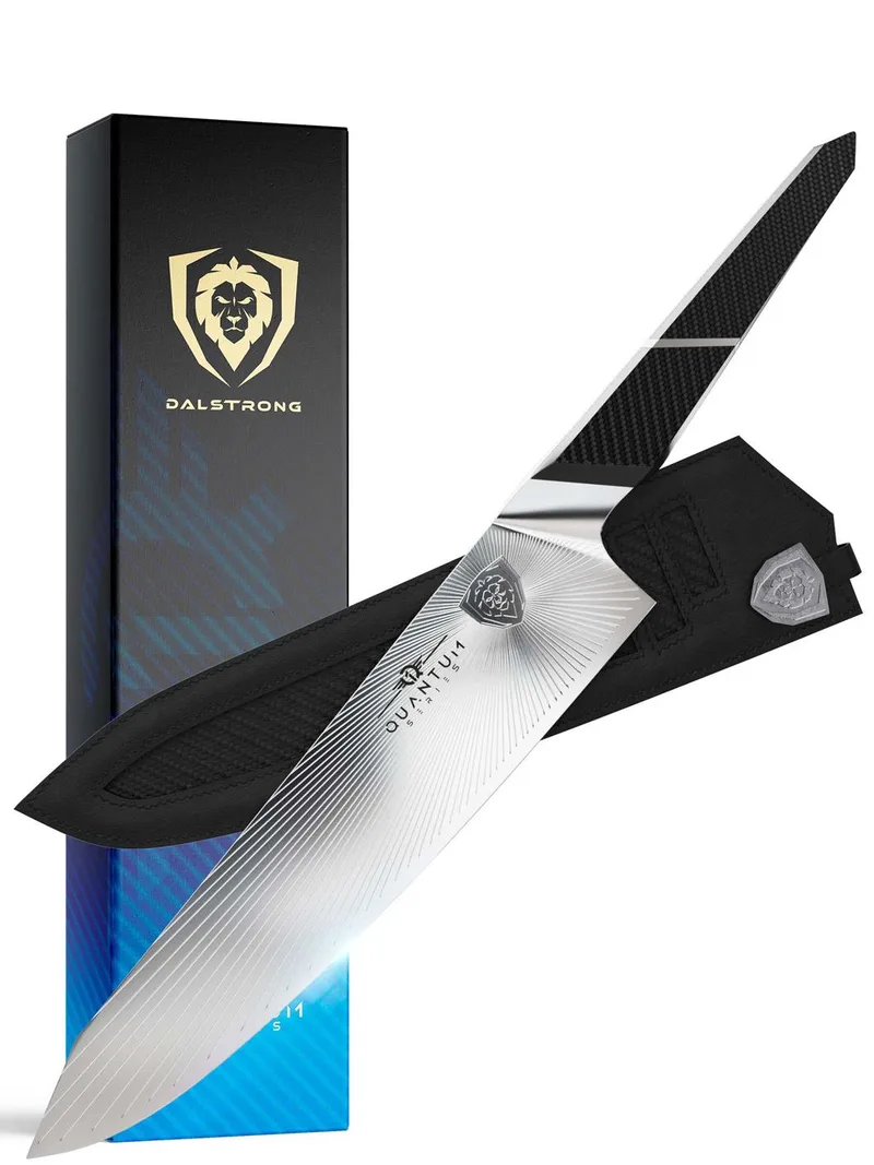 Dalstrong 9.5" Chef Knife - Quantum 1 Series - American Forged Steel - G10 Handles - Leather Sheath