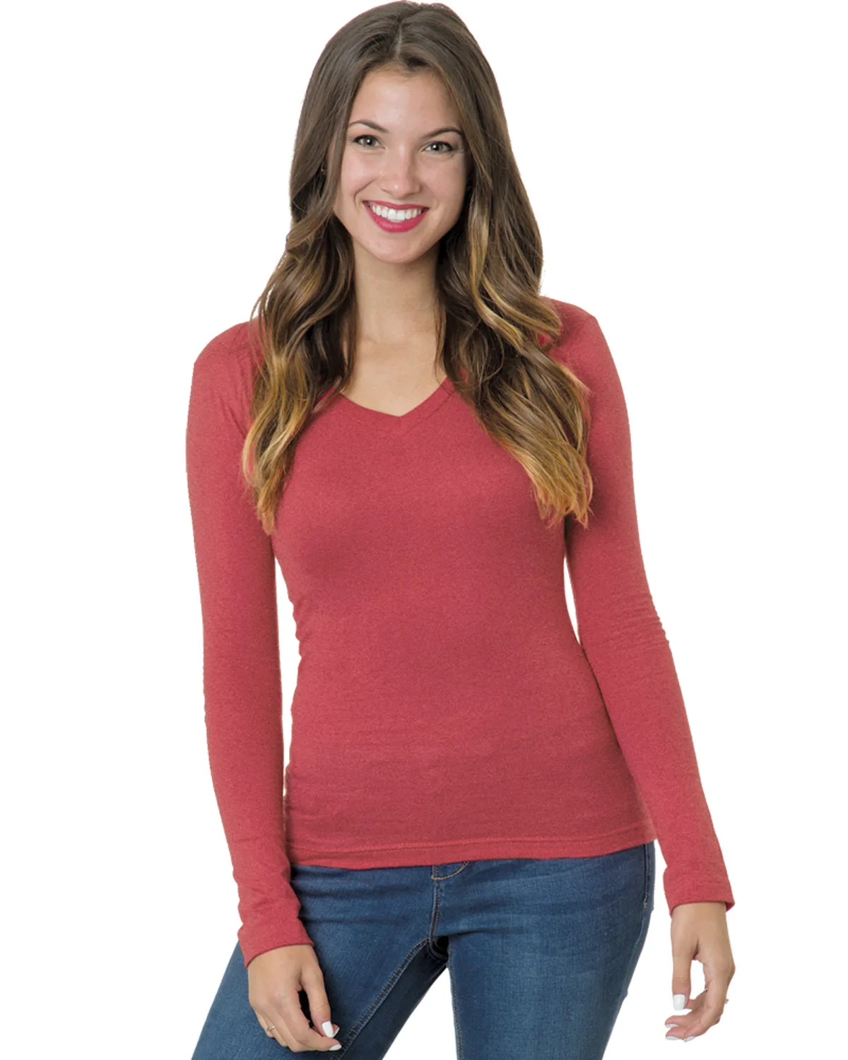 BAYSIDE Ladies' USA Made Long-Sleeve Deep V-Neck T-Shirt view 7