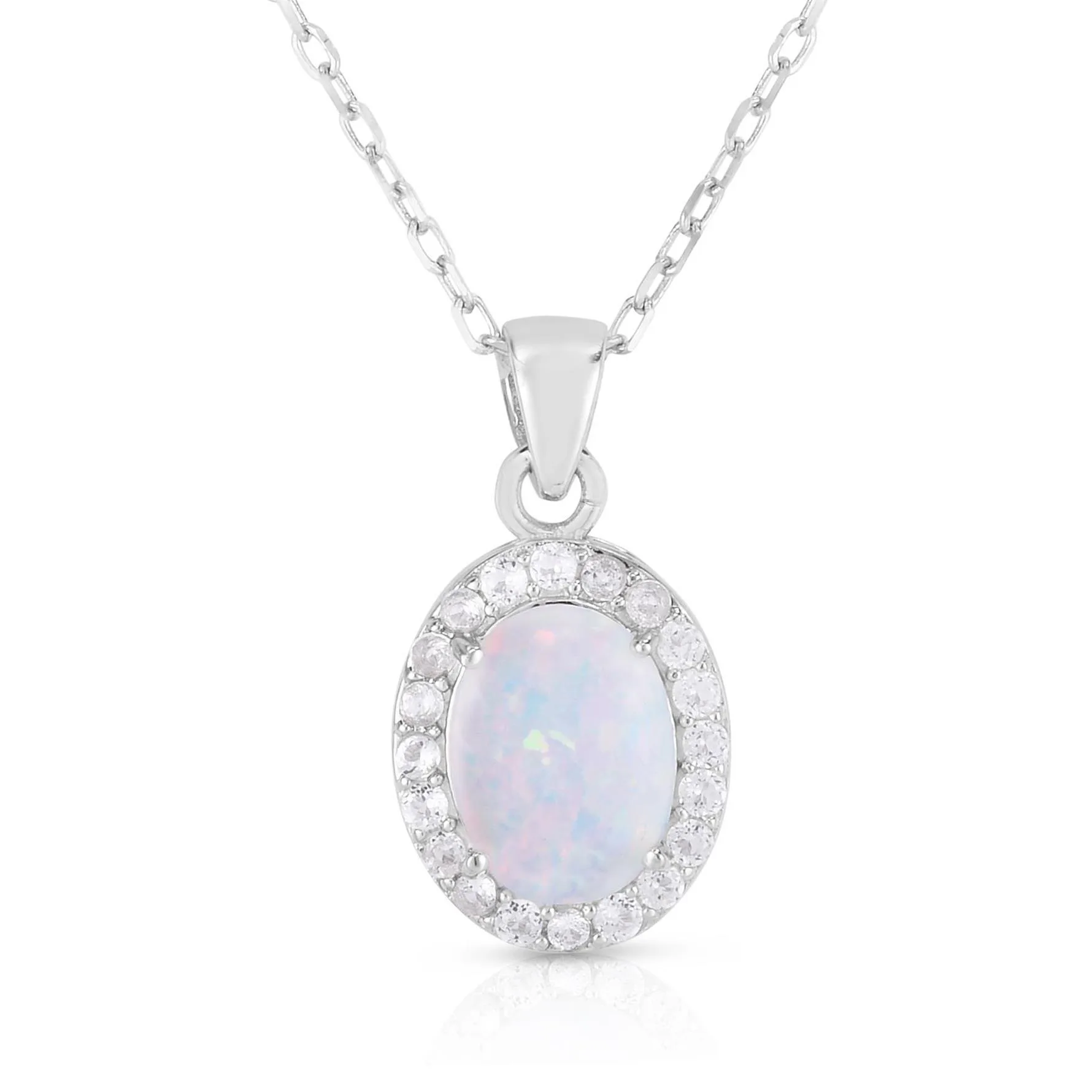 Jilco Inc Opal Sterling Silver Cable Chain Necklace