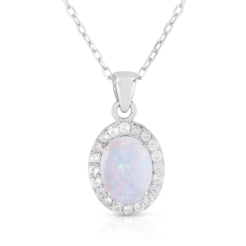 Jilco Inc Opal Sterling Silver Cable Chain Necklace