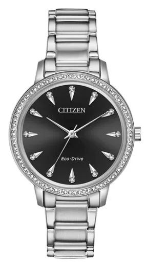 Citizen® Ladies' Eco-Drive® Silhouette Crystal Stainless Steel Watch w/Black Dial