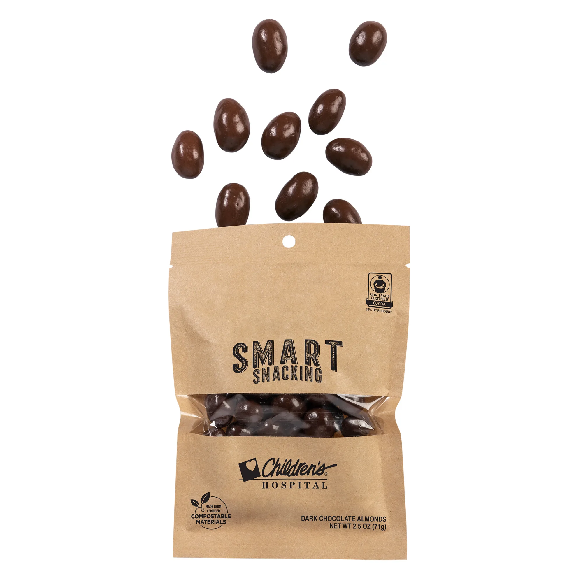 Fair Trade Dark Chocolate Almonds in Eco Kraft Pouch view 2
