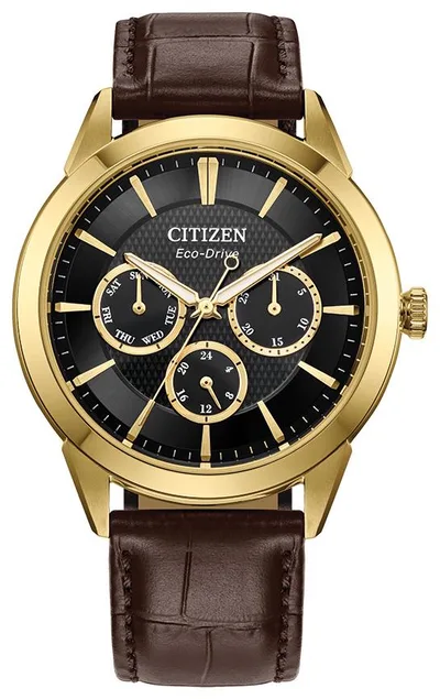 Citizen Watch Men's Rolan Leather Strap Watch, Black Dial