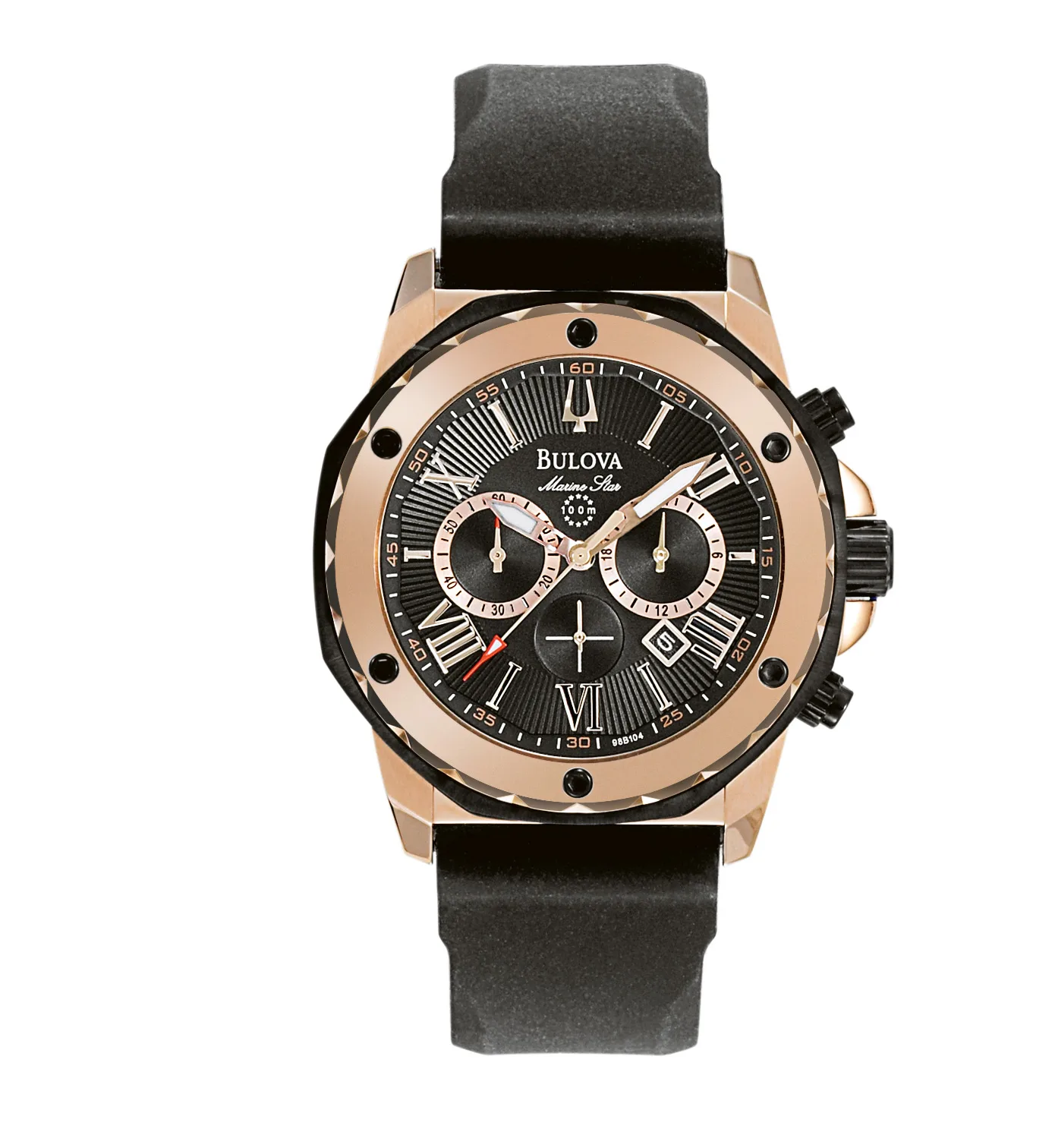 Bulova Watches Men's Marine Star Watch, Black Rubber Strap w/Rose Gold