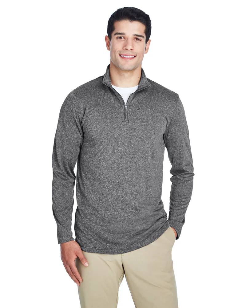 ULTRACLUB Men's Cool & Dry Heathered Performance Quarter-Zip