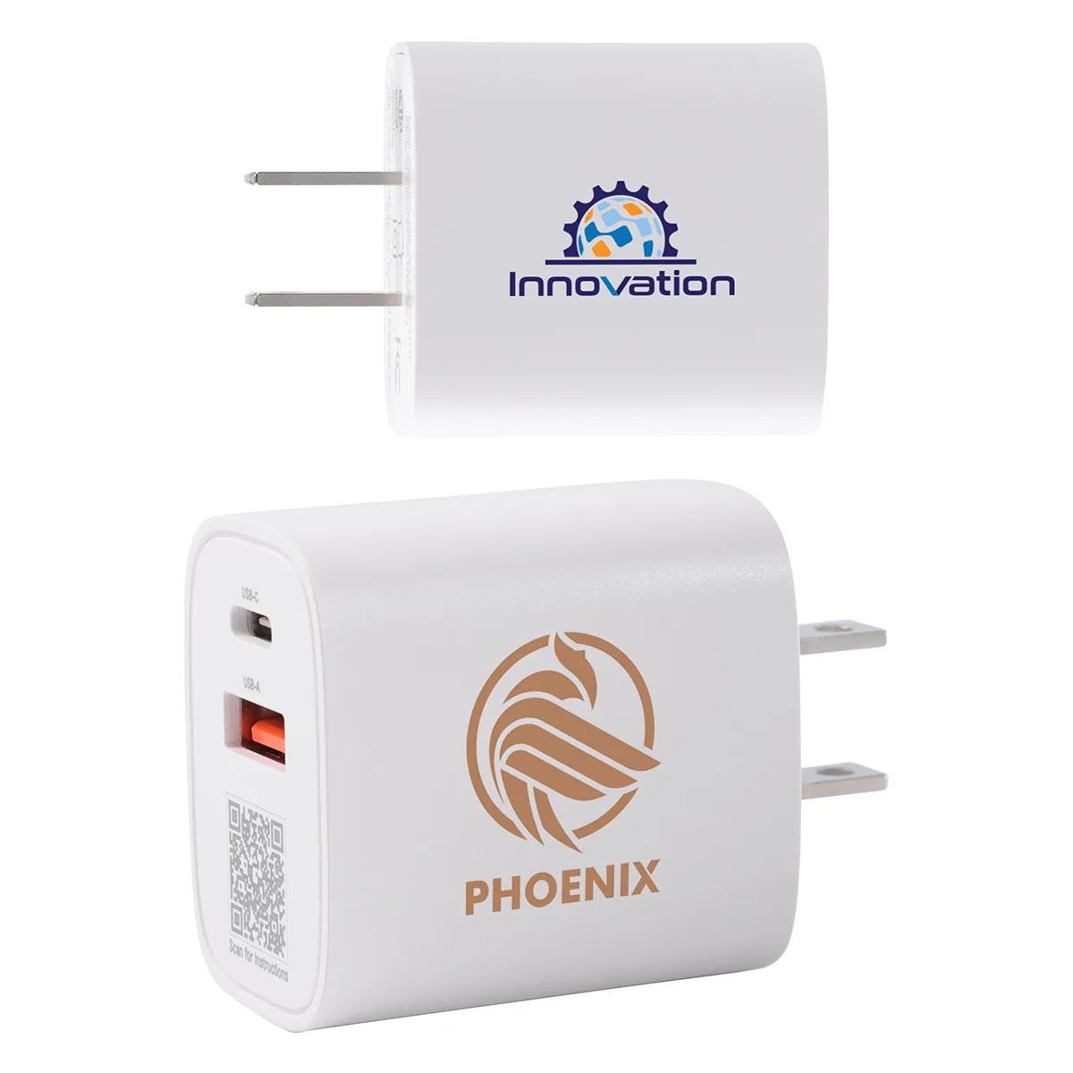 Channel 20W 2- Port PD Wall Charger with Dual Outputs