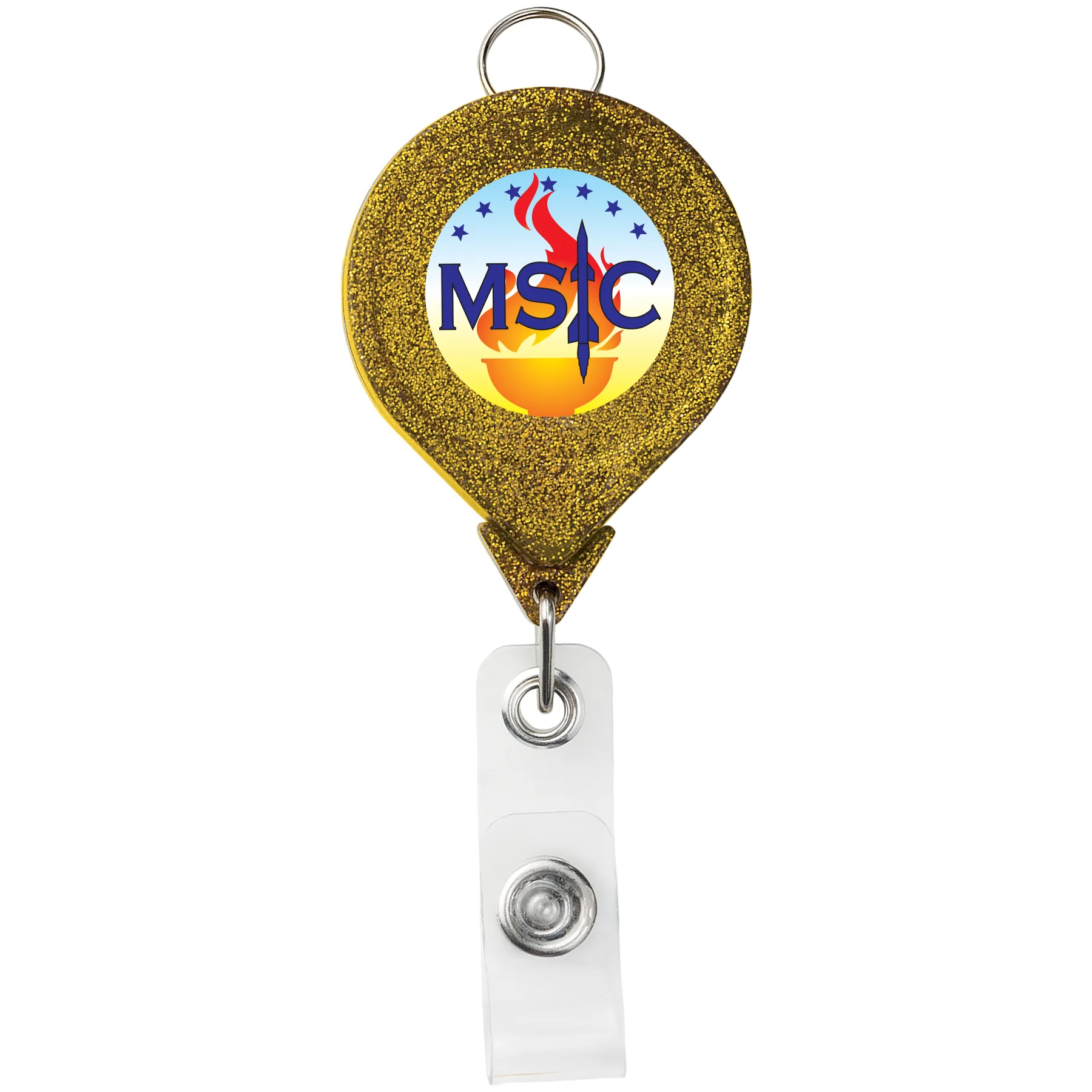 JUMBO Round Glitter Retractable Badge Reel w/lanyard attachment view 5