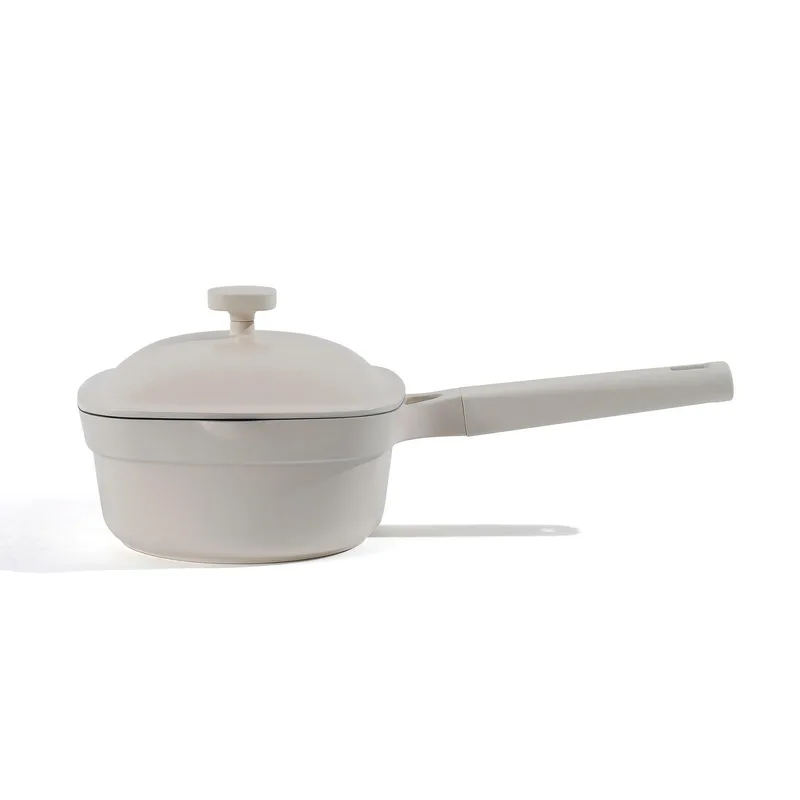 Gourmet Edge 2Qt Nonstick Ceramic Cast Aluminum Saucepan W/ Lid Cream