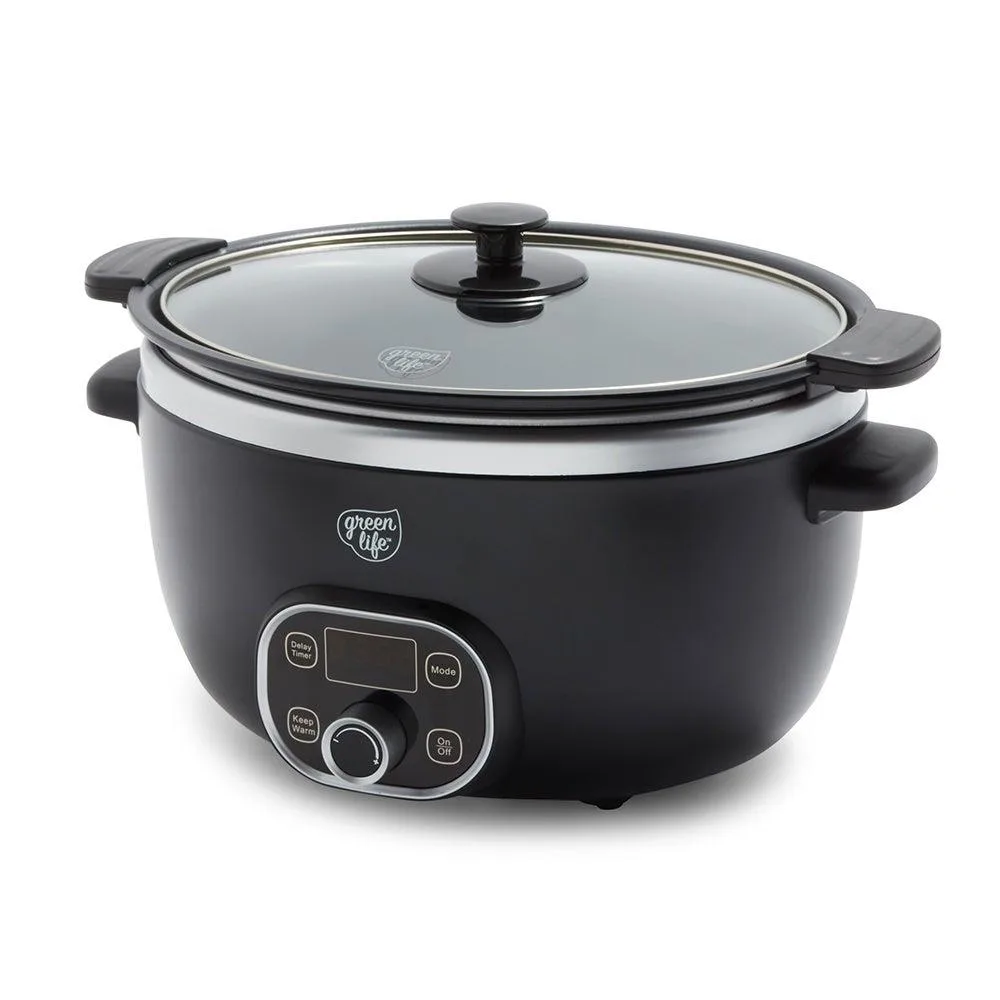 GreenLife Healthy Cook Duo 6Qt Nonstick Slow Cooker Black