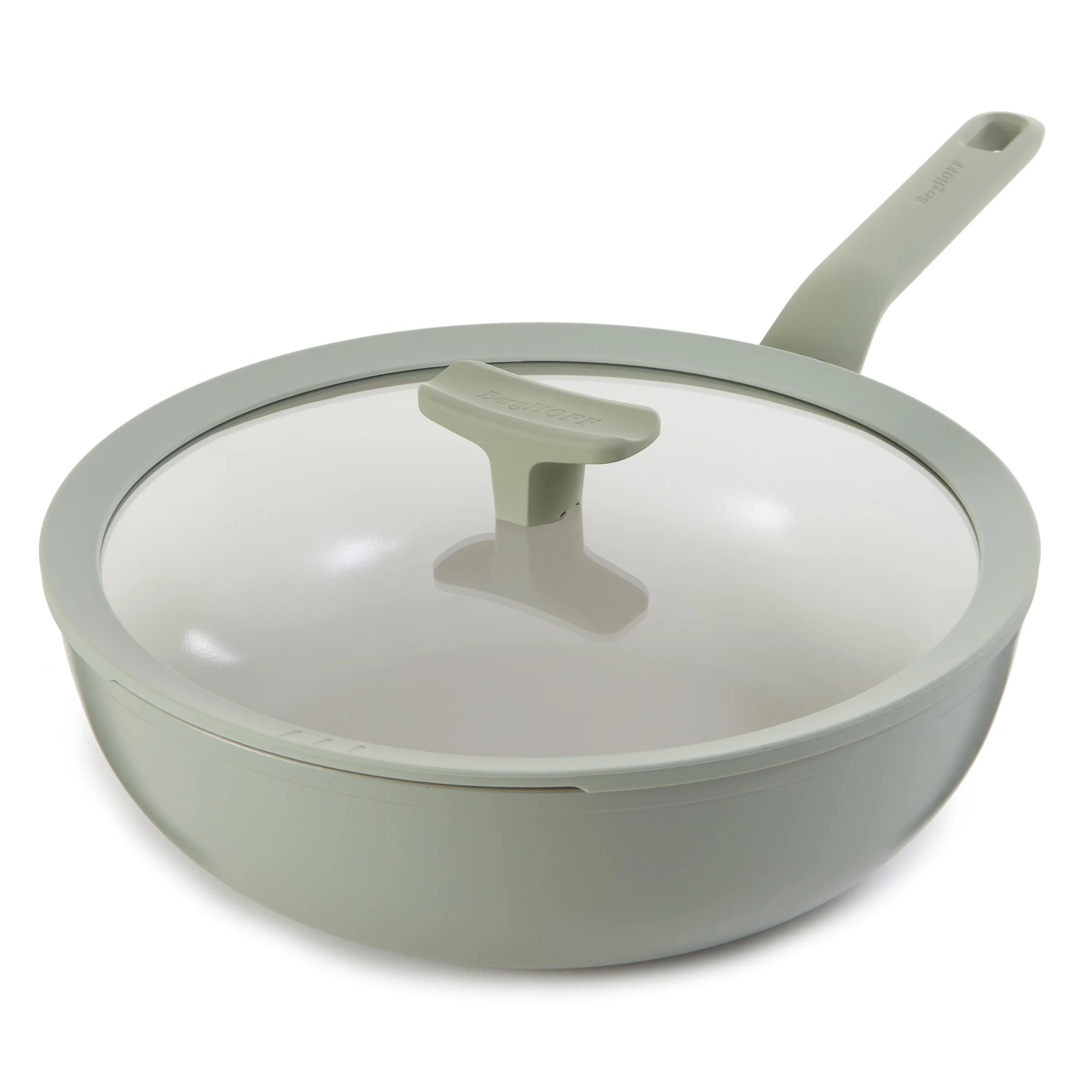 BergHoff Leo Balance Ceramic Wok Pan 11", 4.4Qt. w/Glass Lid, Recycled Aluminum, Sage