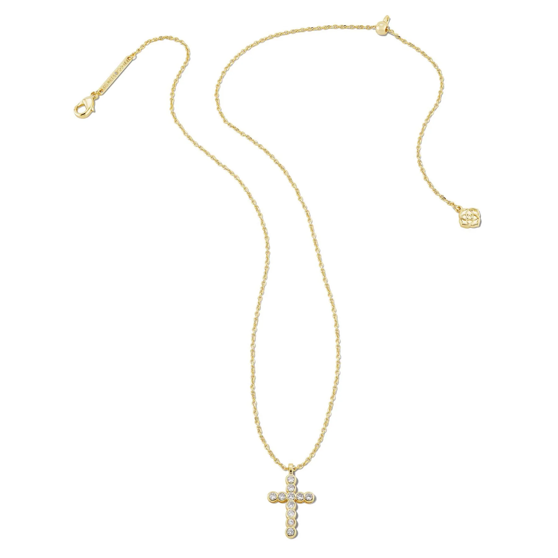 Kendra Scott Cross Gold Pendant Necklace in White CZ