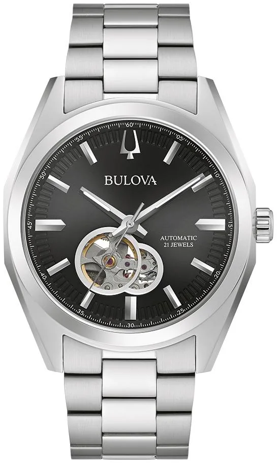Bulova Watches Men's Surveyor Automatic Stainless Steel Watch Silver-Tone w/Black Dial