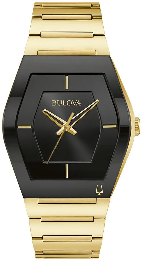 Bulova Watches Men's Futuro Watch, Gold-Tone w/Black Dial