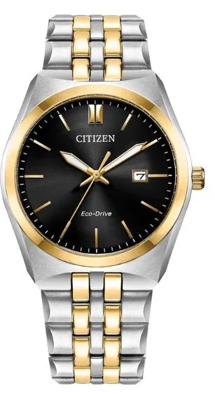Citizen® Men's Corso Eco-Drive® Two-Tone Bracelet Watch w/Black Dial