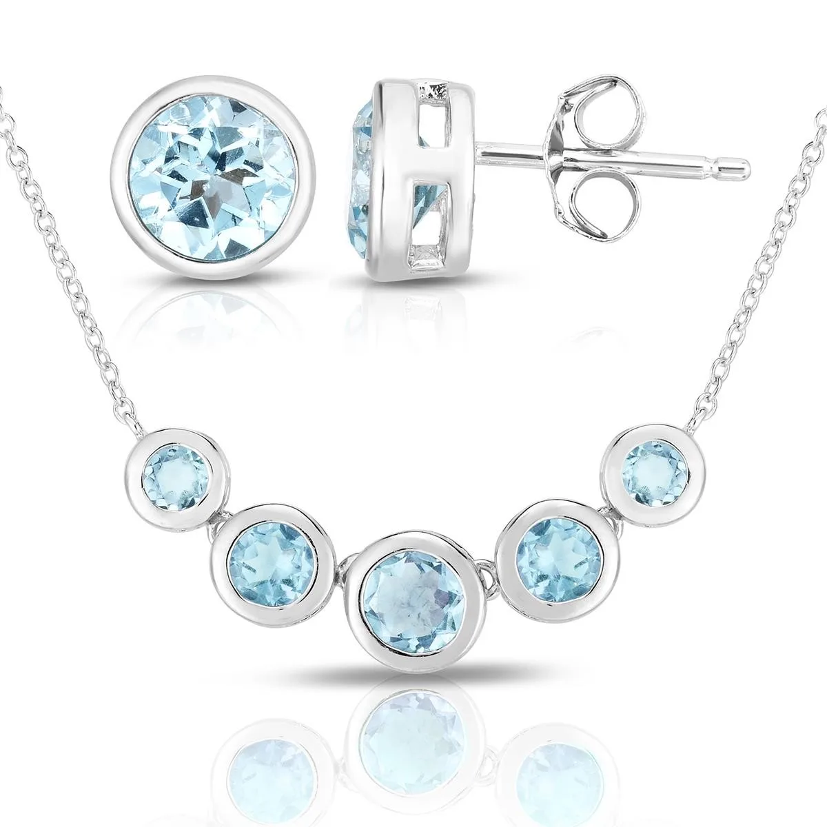 Jilco Inc Blue Topaz Earring & Necklace Set - Sterling Silver