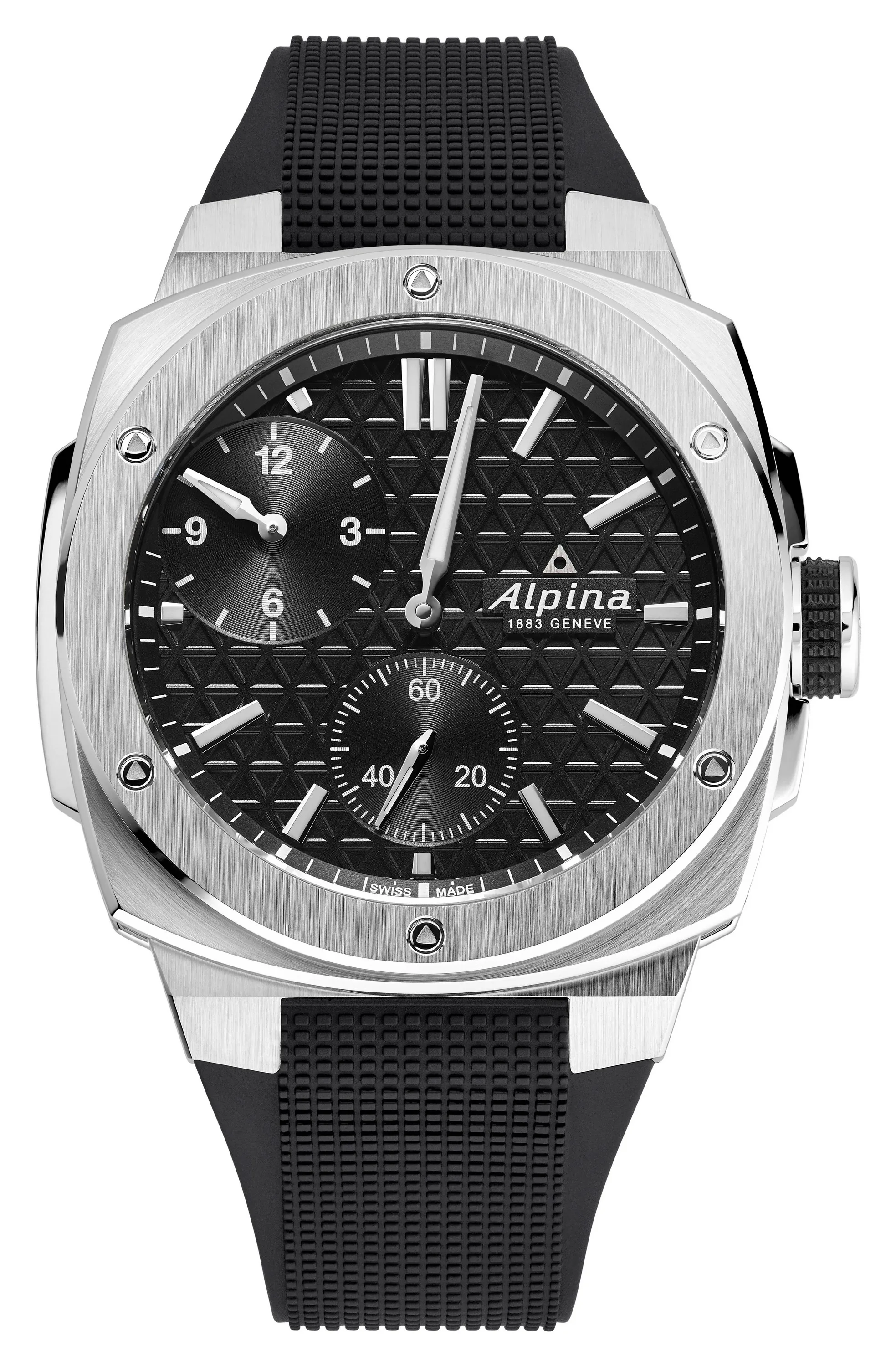 Alpina Mens Alpiner Rubber Strap Watch Black Dial