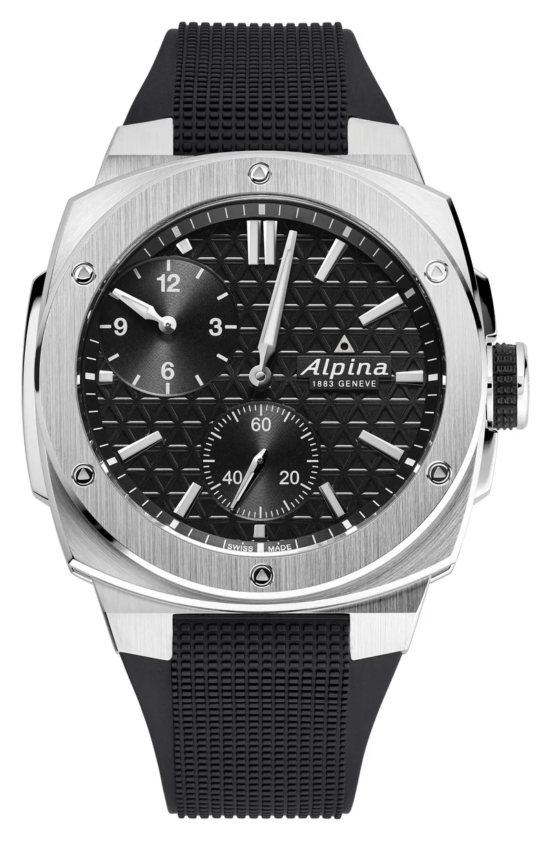 Alpina Mens Alpiner Rubber Strap Watch Black Dial