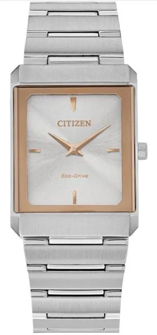 Citizen® Stiletto Tank Unisex/Small Rose Gold Two-Tone Watch w/Silver-Tone Dial