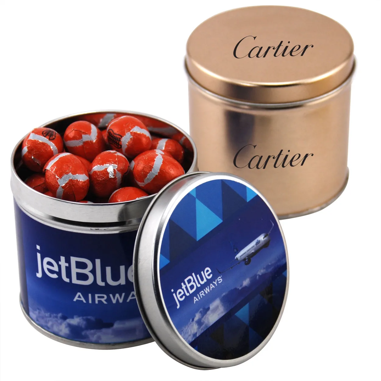 Round Tin w/Chocolate Footballs