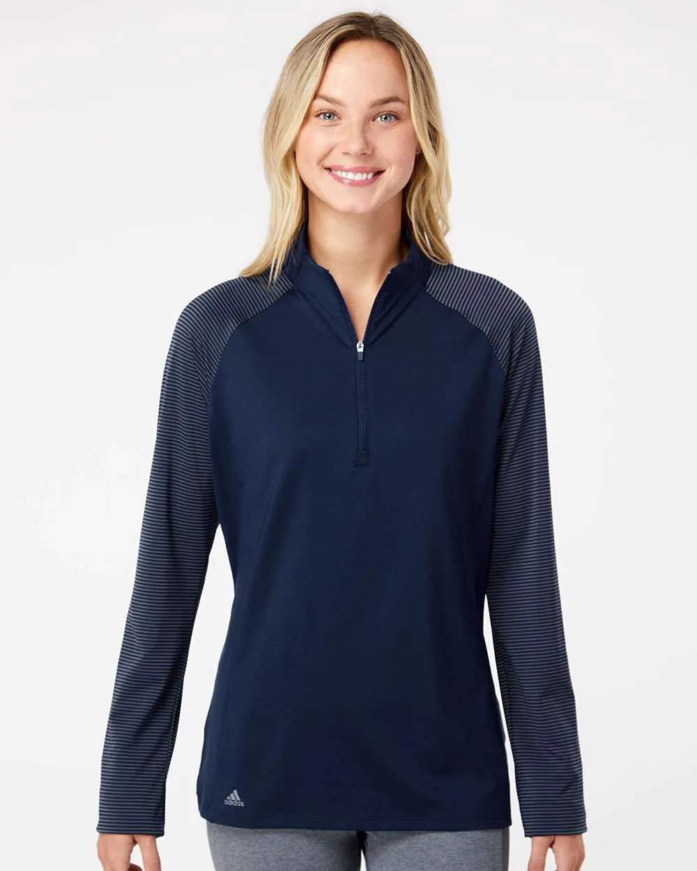 Adidas® Women's Stripe Block Quarter Zip Pullover view 4
