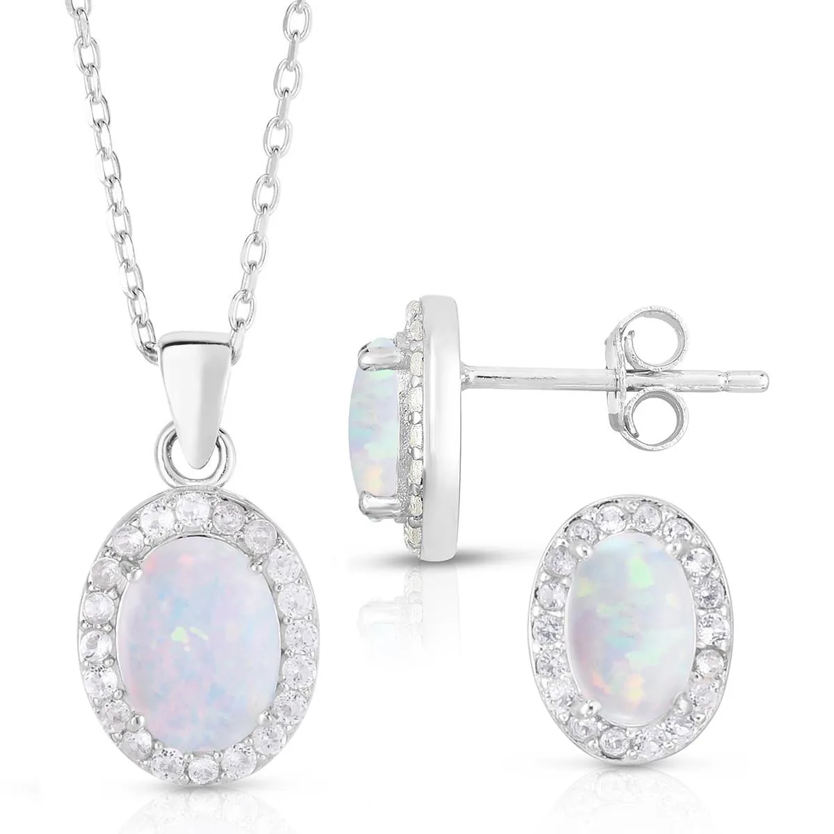 Jilco Inc Opal Earrings & Necklace Set - Sterling Silver