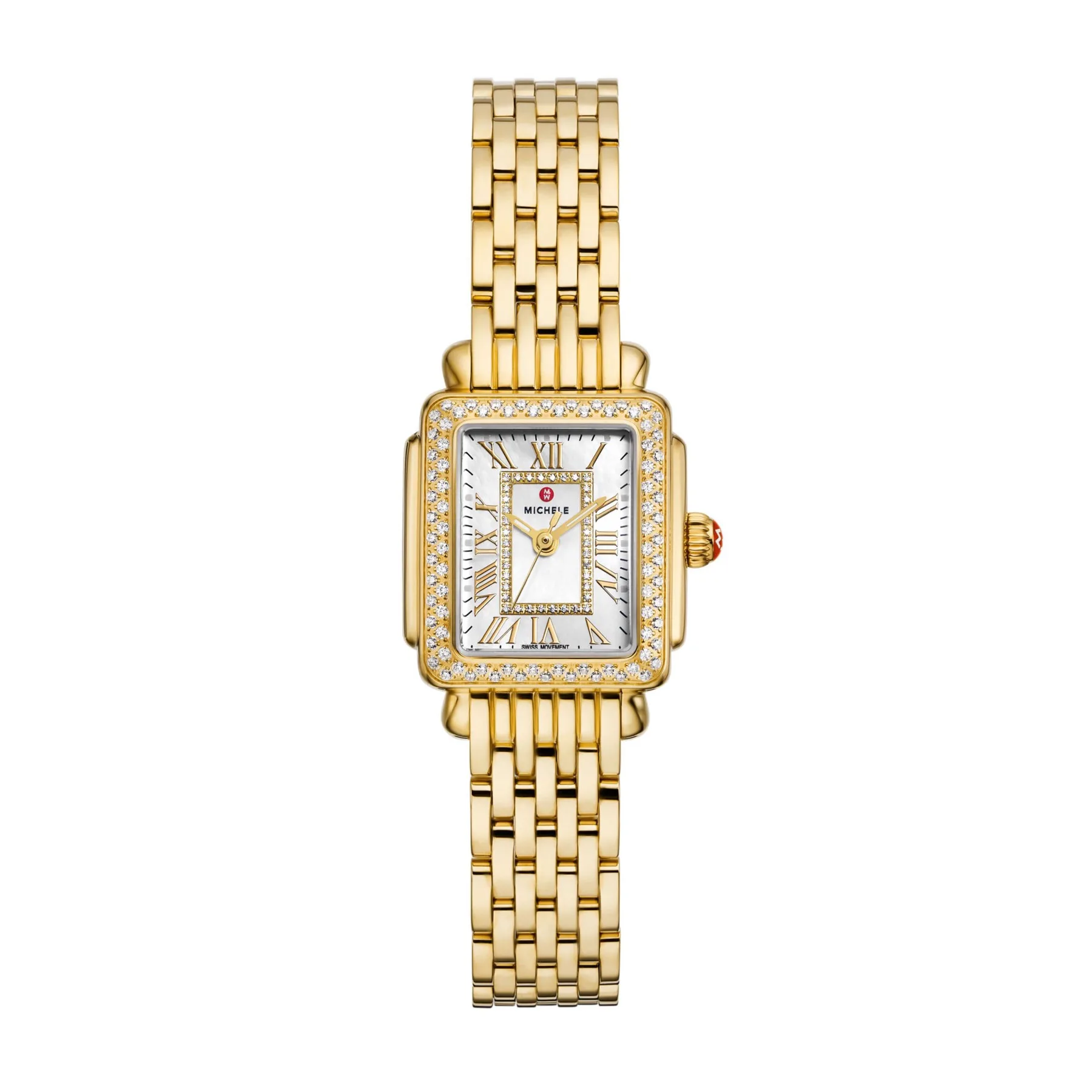 Michele Deco Madison Mini Diamond 18K Gold-Plated Watch