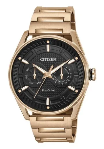 Citizen® Men's Drive CTO Eco-Drive® Rose Gold-Tone Watch w/Black Dial